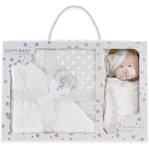DUFFI BABY DOU DOU OSITO+MANTA LUXE BLANCO 80X110
