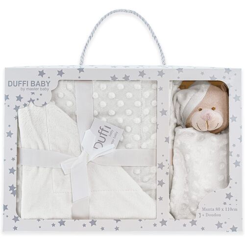 DUFFI BABY DOU DOU OSITO+MANTA LUXE BLANCO 80X110