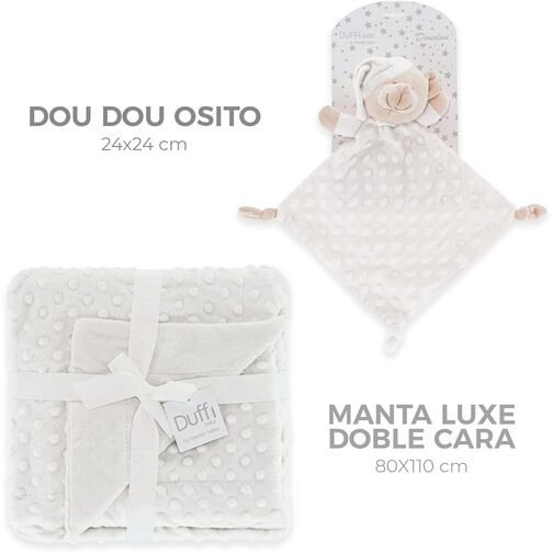 DUFFI BABY DOU DOU OSITO+MANTA LUXE BLANCO 80X110