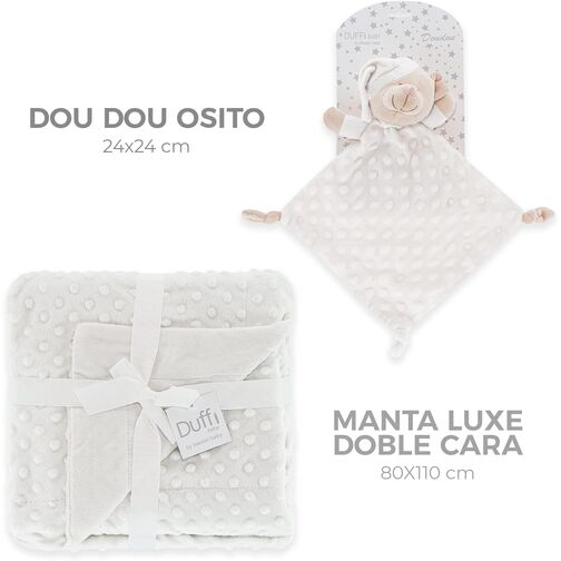 DUFFI BABY DOU DOU OSITO+MANTA LUXE BLANCO 80X110