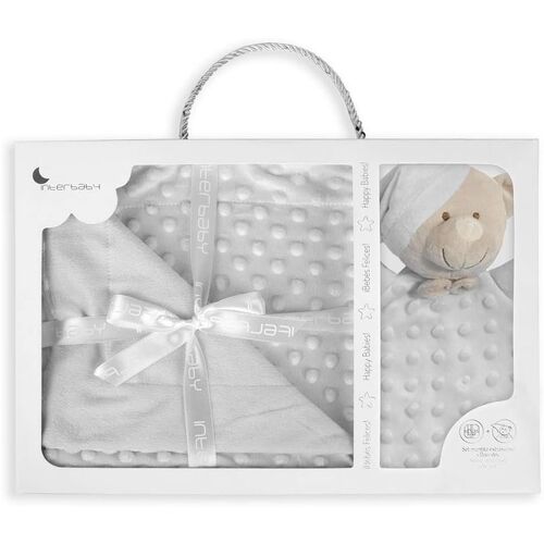 DUFFI BABY DOU DOU OSITO+MANTA LUXE PLATA 80X110