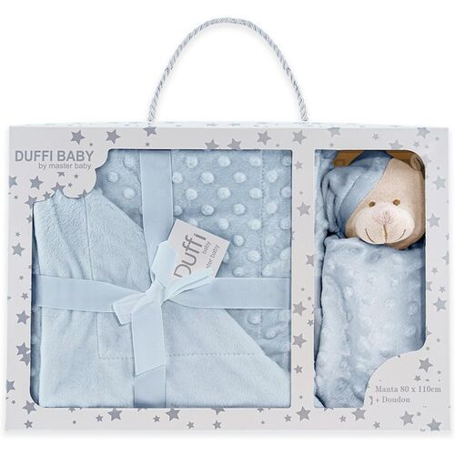 DUFFI BABY DOU DOU OSITO+MANTA LUXE AZUL 80X110