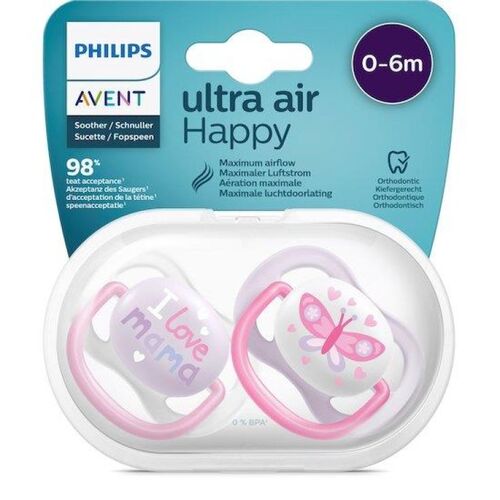 AVENT 2 CHUPETES ULTRA AIR 0-6 NIÑA HAPPY MAM/BFL