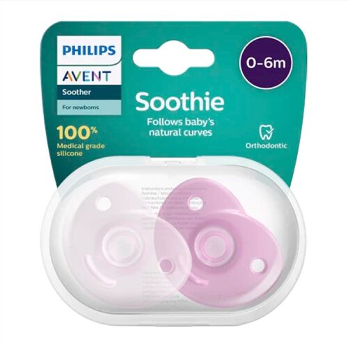 AVENT 2 CHUPETES CURVED SOOTHIES SIL 0-6M NIÑA