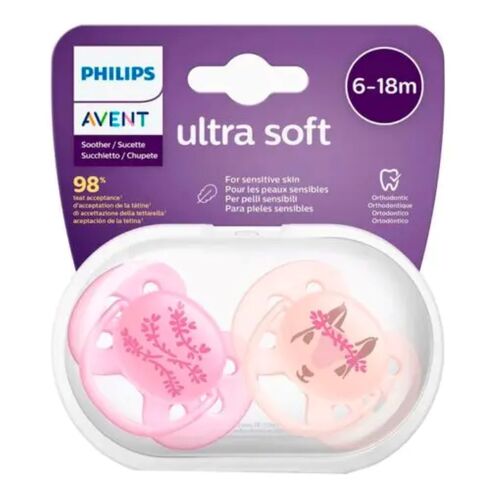 AVENT 2 CHUPETES ULTRA SOFT DECOR 6-18M NIÑA