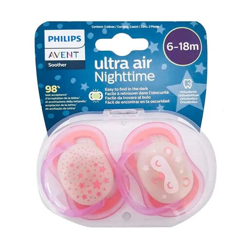 AVENT 2 CHUPETES ULTRA AIR NOCTURNO 6-18M NIÑA