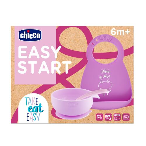 CHICCO SET COMIDA SILICONA ROSA 6M+