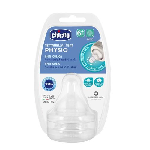 CHICCO TETINA PHYSIO 6M+FLUJO PAPILLA SIL 2 UD