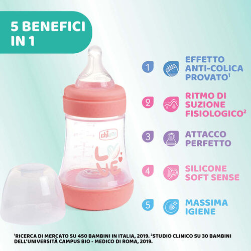 CHICCO BIBERON PERFECT5 0M+ 150ML SIL ROSA