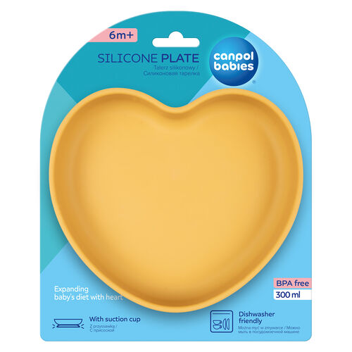 CANPOL BABIES PLATO SILICONA VENTOSA CORAZON MOSTAZA
