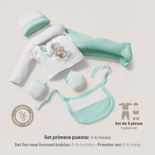 INTERBABY SET REGALO 5 PCS ELEFANTITO VERDE