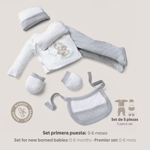 INTERBABY SET REGALO 5 PCS ELEFANTITO GRIS