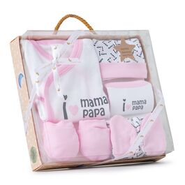 INTERBABY SET 5 PZAS REGALO I LOVE MAMA-PAPA ROSA BAMBU