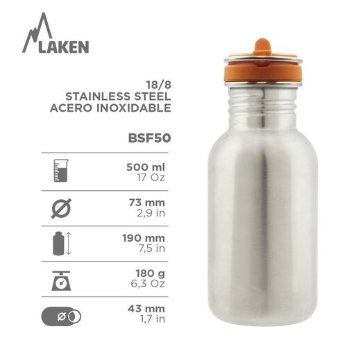 LAKEN BOTELLA ACERO 0.5 L TAPON FLOW DINOS LOVE