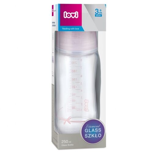 LOVI BIBERON 250 ML GLASS LAZO ROSA