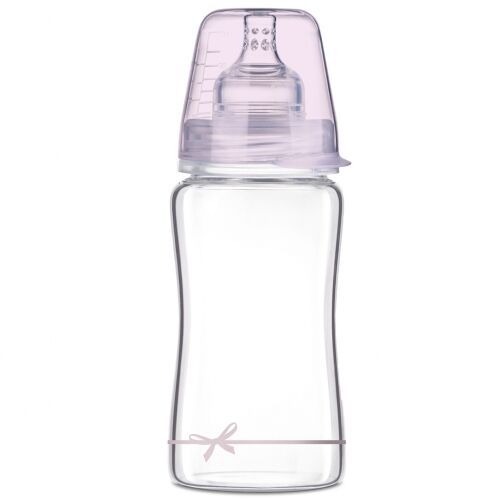 LOVI BIBERON 250 ML GLASS LAZO ROSA