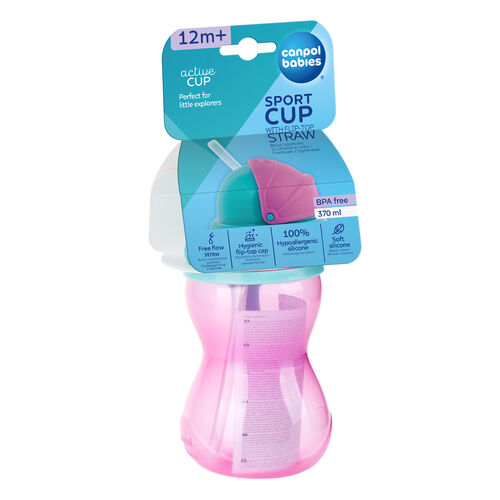 CANPOL BABIES SPORT CUP FLIP-TOP STRAW 370 ML PINK