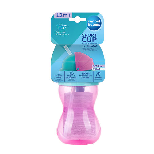 CANPOL BABIES SPORT CUP FLIP-TOP STRAW 370 ML PINK