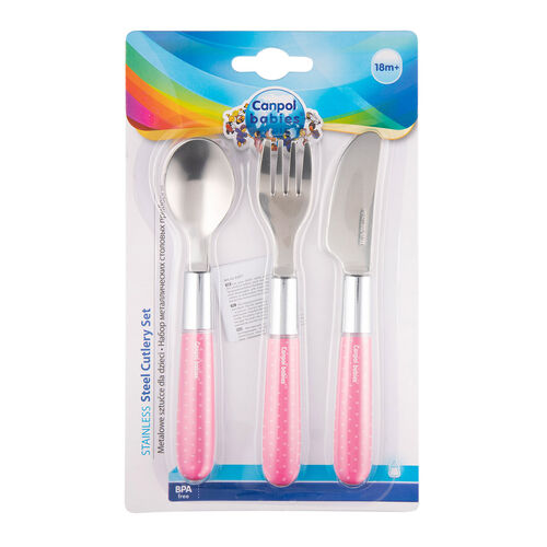 CANPOL BABIES SET CUBIERTOS METAL PINK