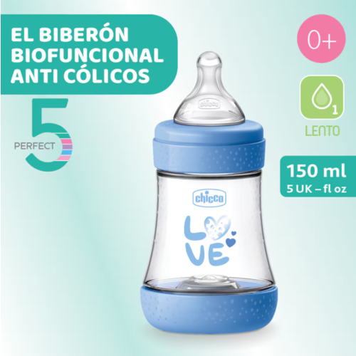 CHICCO BIBERON PERFECT5 0M+ 150ML SIL AZUL