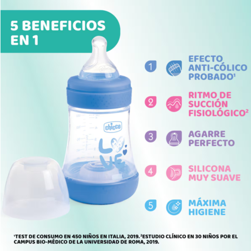 CHICCO BIBERON PERFECT5 0M+ 150ML SIL AZUL