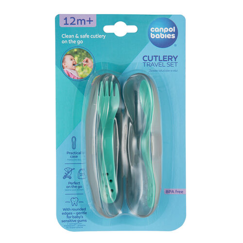 CANPOL BABIES SET CUBIERTO CAJA ALMACENAJE TURQUESA