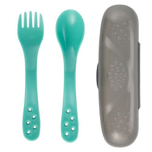 CANPOL BABIES SET CUBIERTO CAJA ALMACENAJE TURQUESA