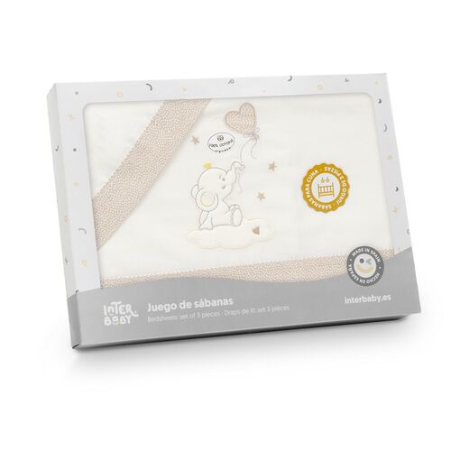 INTERBABY TRIPTICO COCHE ELEFANTE GLOBO CORAZON BEIG