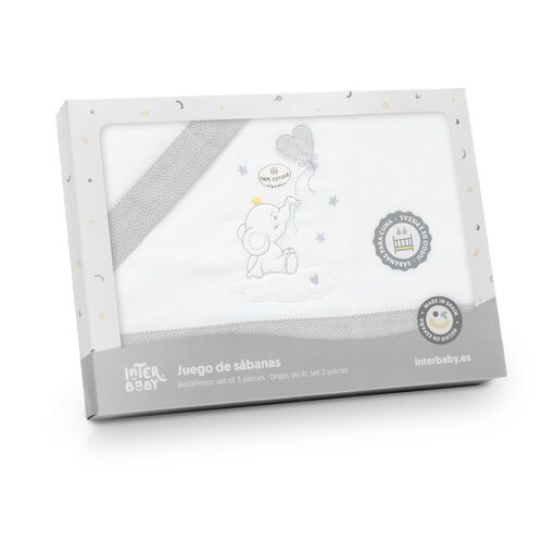 INTERBABY TRIPTICO MINICUNA ELEFANTE GLOBO CORAZON BCO/GRIS