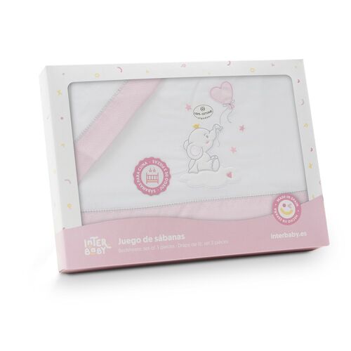 INTERBABY TRIPTICO MINICUNA ELEFANTE GLOBO CORAZON BCO/ROSA