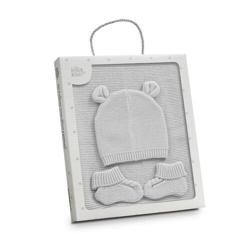 INTERBABY SET 3 PZAS TOCA+GORRO+PATUCOS GRIS