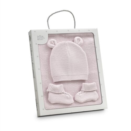 INTERBABY SET 3 PZAS TOCA+GORRO+PATUCOS ROSA