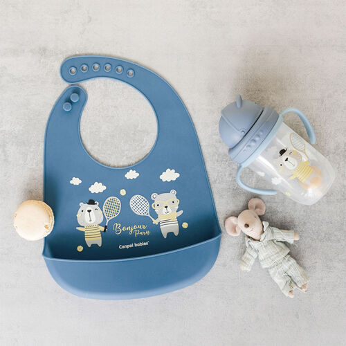 CANPOL BABIES BABERO SILICONA BOLSILLO BONJOUR PARIS NAVY BLUE