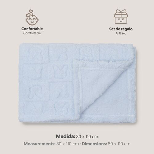 INTERBABY MANA SHERPA 80X110 GRABADA CONEJITOS AZUL