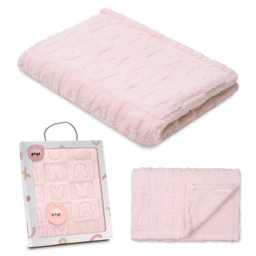 INTRBABY MANTA SHERPA 80X110 GRABADA CONEJITOS ROSA