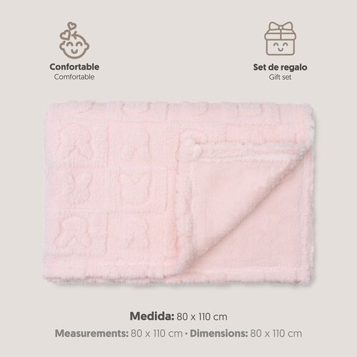 INTRBABY MANTA SHERPA 80X110 GRABADA CONEJITOS ROSA