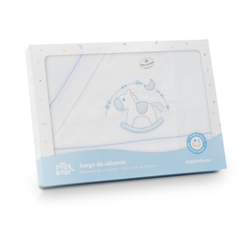 INTERBABY TRIPTICO MINICUNA CABALLITO BCO/AZUL