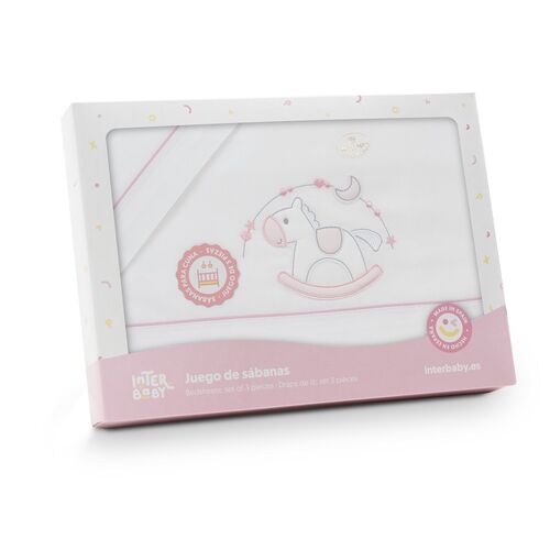 INTERBABY TRIPTICO MINICUNA CABALLITO BCO/ROSA