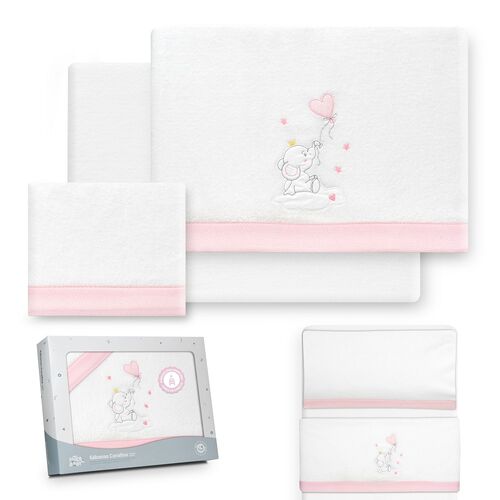 INTERBABY TRIPTICO MINICUNA CORALINA ELEFANTE GLOBO CORAZON BCO/ROSA