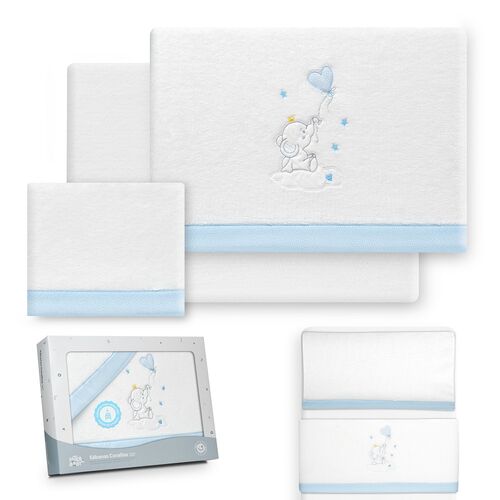 INTERBABY TRIPTICO MINICUNA CORALINA ELEFANTE GLOBO CORAZON BCO/AZUL