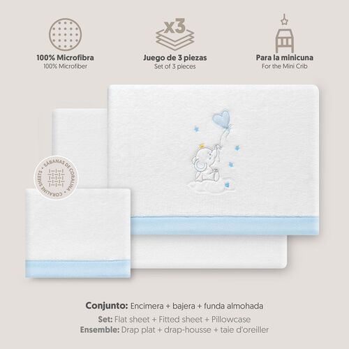 INTERBABY TRIPTICO MINICUNA CORALINA ELEFANTE GLOBO CORAZON BCO/AZUL