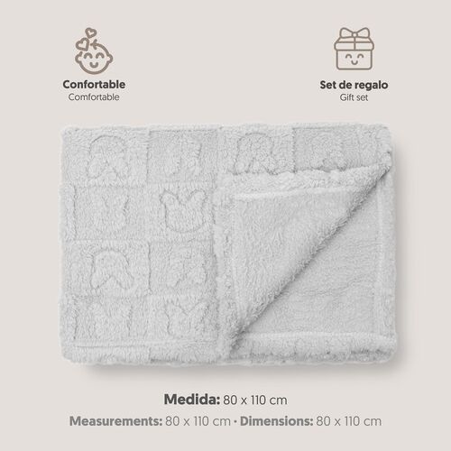 INTERBABY MANTA SHERPA 80X110 GRABADA CONEJITOS GRIS