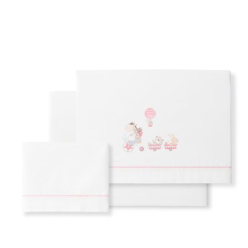 INTERBABY TRIPTICO CUNA JIRAFA BICICLETA BCO/ROSA