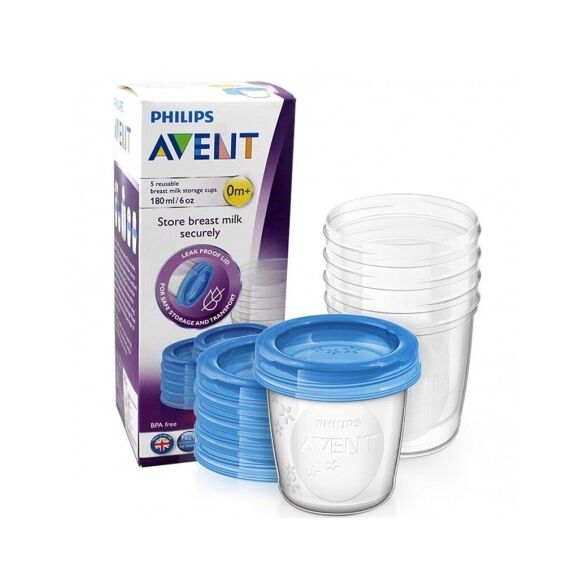 AVENT RECIPIENTES VIA 180 ML 5 VASOS+5 TAPAS