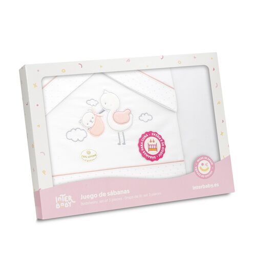 INTERBABY TRIPTICO COCHE CIGUEÑA OSO BCO/ROSA