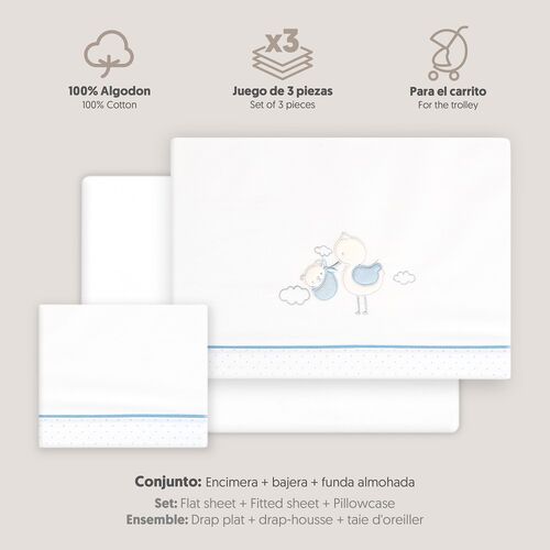 INTERBABY TRIPTICO COCHE CIGUEÑA OSO BCO/AZUL