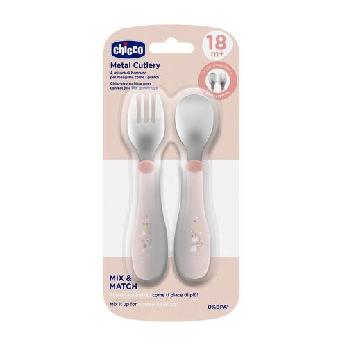 CHICCO SET CUBIERTOS INOXIDABLES OSO 18M+ ROSA