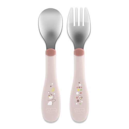 CHICCO SET CUBIERTOS INOXIDABLES OSO 18M+ ROSA