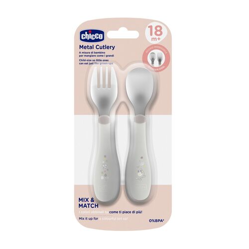 CHICCO SET CUBIERTOS INOXIDABLES 12M+ GRIS
