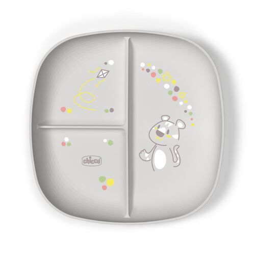 CHICCO PLATO COMPARTIMENTOS OSITO +12M  GRIS